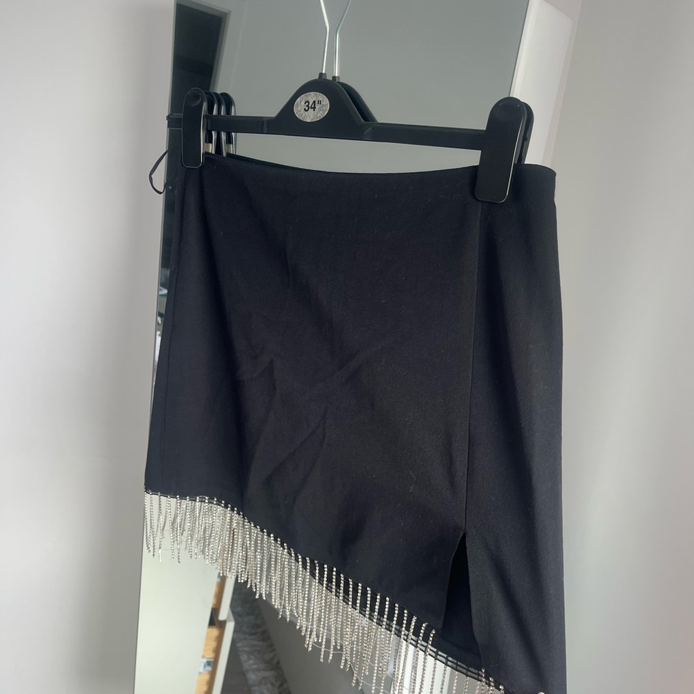 Steve Madden Black Rhinestone Fringe Mini Skirt - Picture 3 of 4